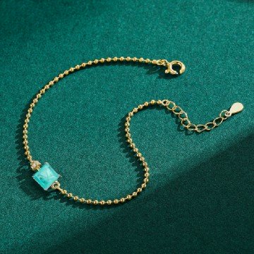 Bracelet zircon princesse turquoise en argent couleur or 1