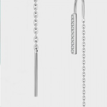 Orecchini in argento con linea di strass e catena 1
