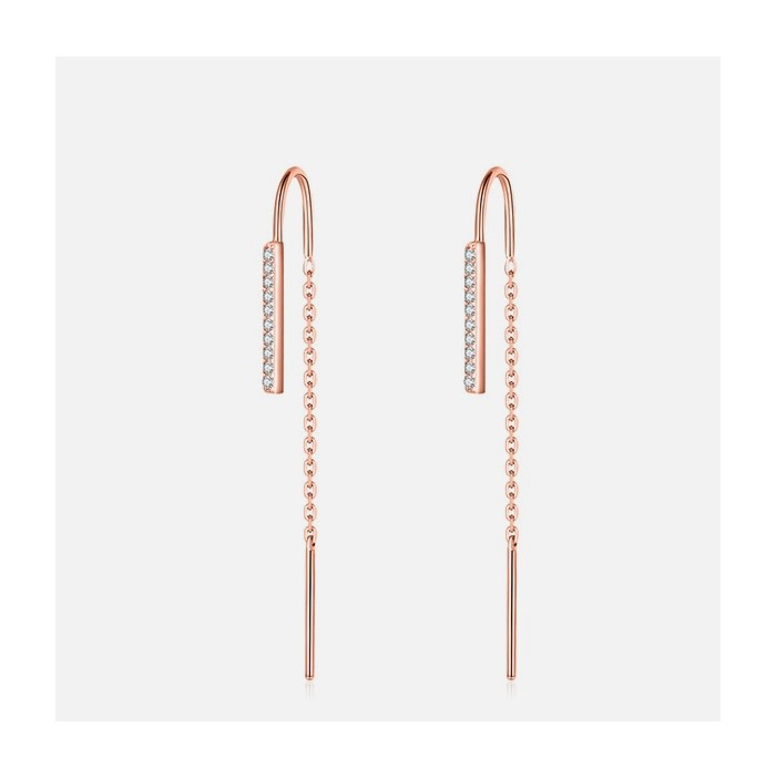 Rose gold silver line of rhinestone and chain earrings
