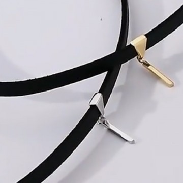 Choker leather golden and silver pendant