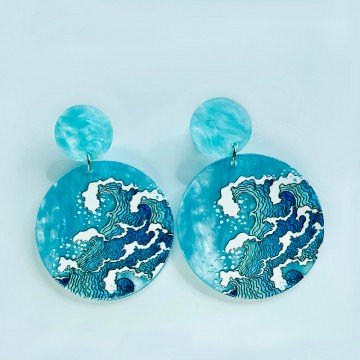 Blue japan wave earrings