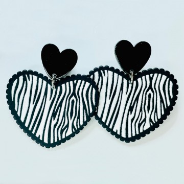 Black and white zebra heart earrings
