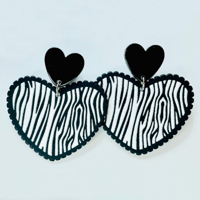 Orecchini cuore zebra bianco e nero