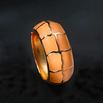 Large orange enamel gold bangle bracelet