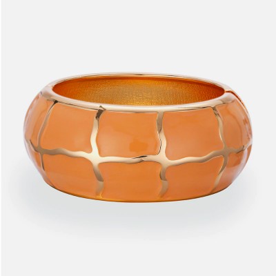 Large orange enamel gold bangle bracelet