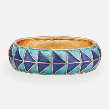 Blue green herringbone enamel gold bangle bracelet 1