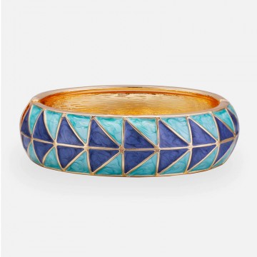 Bracciale rigido in oro smaltato a spina di pesce blu verde 1