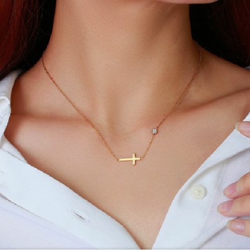 Gold cross and zircon necklace 4