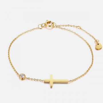 Gold cross and zircon necklace and bracelet set 3