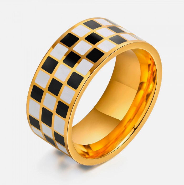 Golden ring checkered enamel