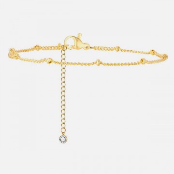 Thin beaded chain bracelet and gold zirconia