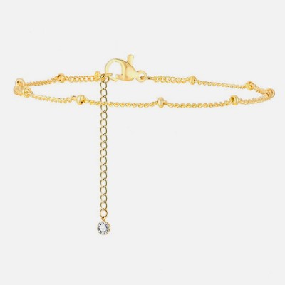 Thin beaded chain bracelet and gold zirconia