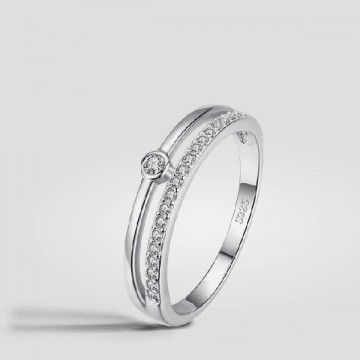 Silver zirconia double band ring 2