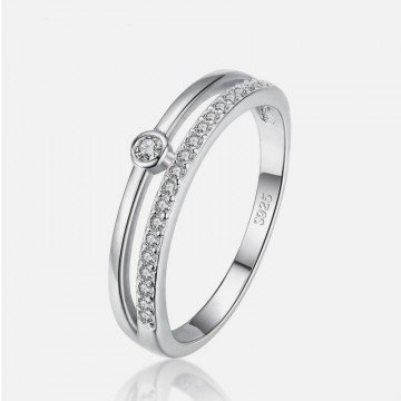 Silver zirconia double band ring