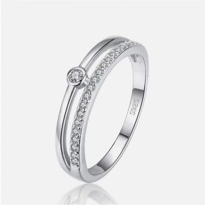 Silver zirconia double band ring