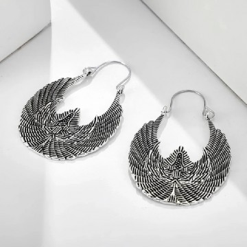 Antique silver wings hoop earrings