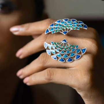 Blue enamel peacock earrings 2