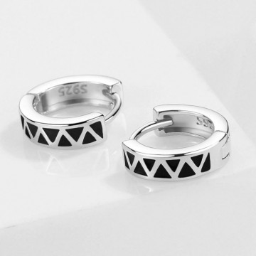 Small black enamel silver hoop earrings 1