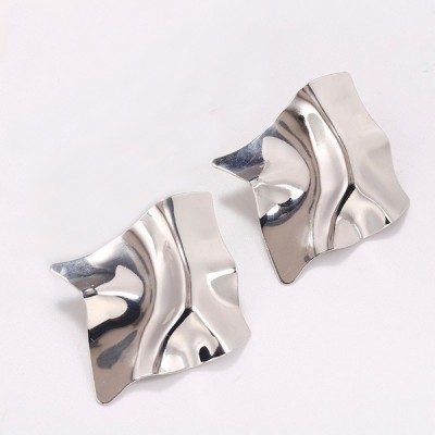 Silver crumpled square earrings