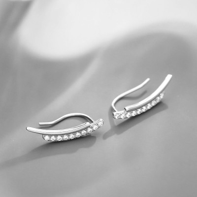 Silver zirconia 2 lines pin earrings