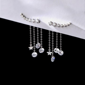 Zircon pin earrings above below silver 1