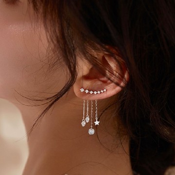 Zircon pin earrings above below silver