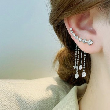 Zircon pin earrings above below silver