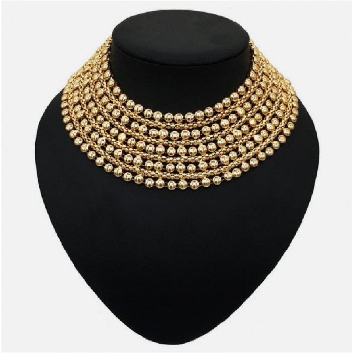 Collier Plastron Maille Dorée Avec Brillants - Style Ethnique, Très Bon état