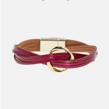 Multilayered red leather bracelet