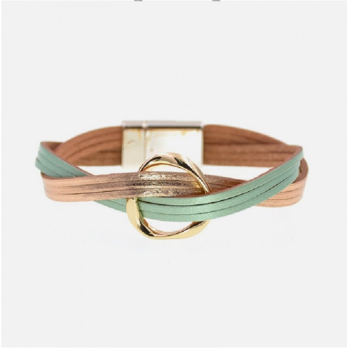 Anise and gold multilayer leather bracelet