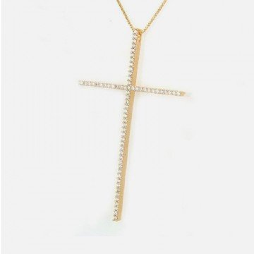 Large gold rhinestone cross necklace
