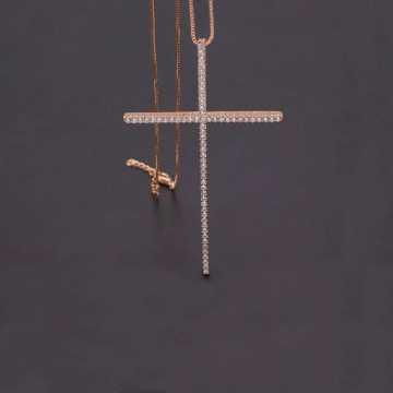 Collier grande croix strass or