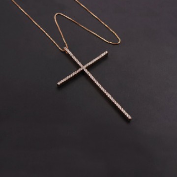 Large gold rhinestone cross necklace