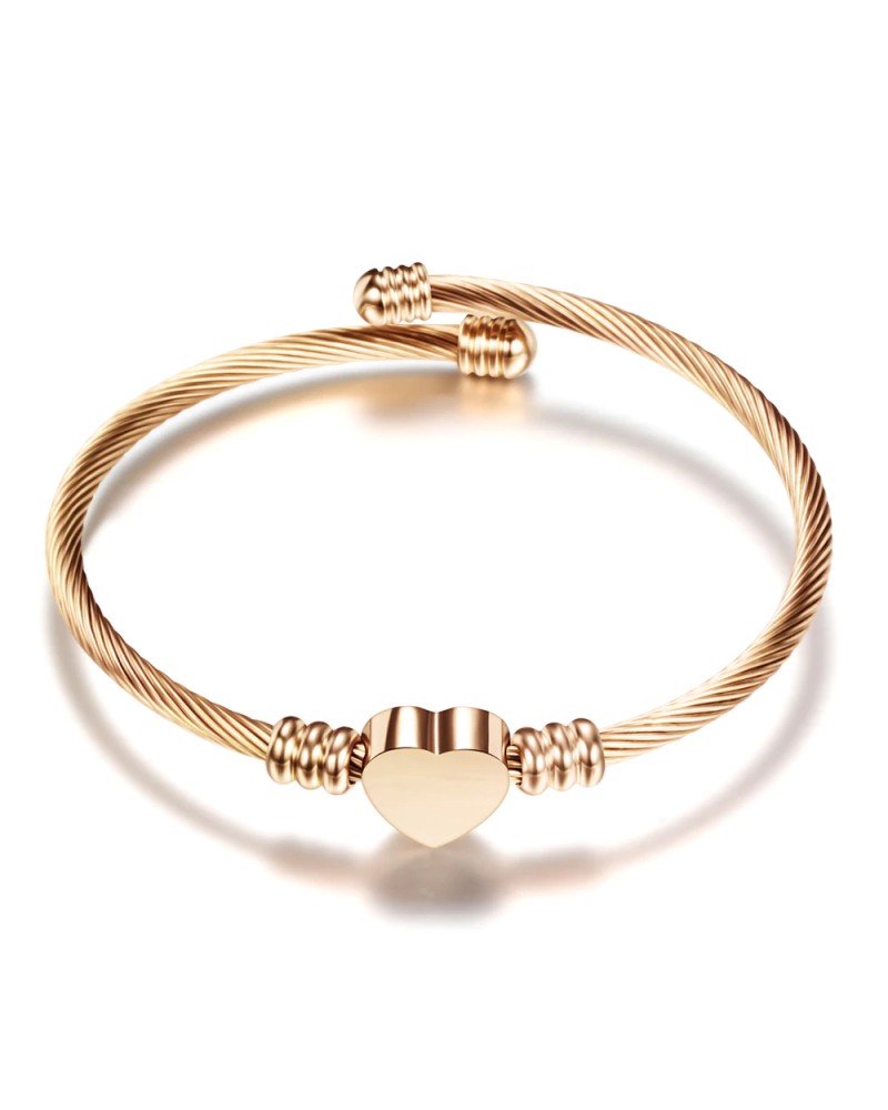 Rose gold braided steel heart bracelet