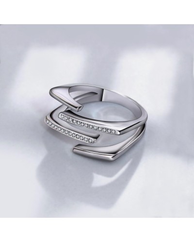 Geometric multi-row silver zircon ring 2