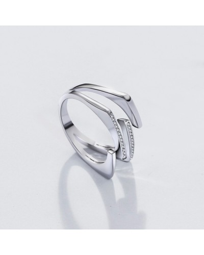 Geometric multi-row silver zircon ring 3
