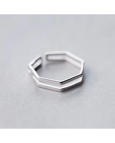 Open double hexagonal silver ring 1