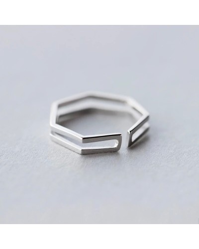 Open double hexagonal silver ring