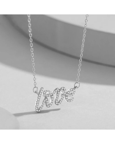 Silver rhinestone love necklace
