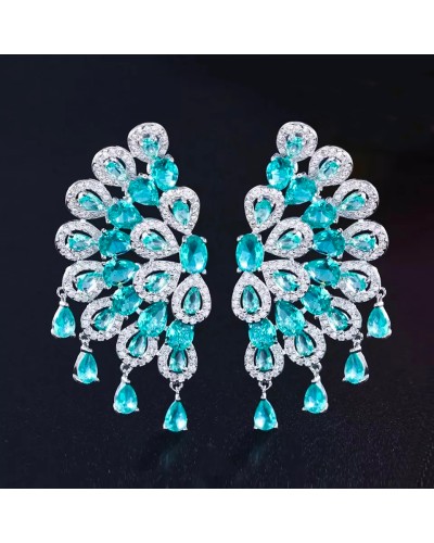 Turquoise rhinestone dangling earrings