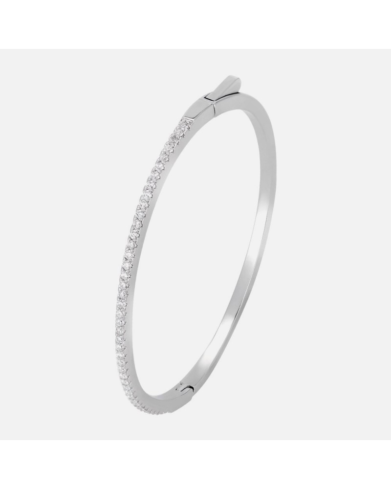 White gold plated silver bangle with moissanite