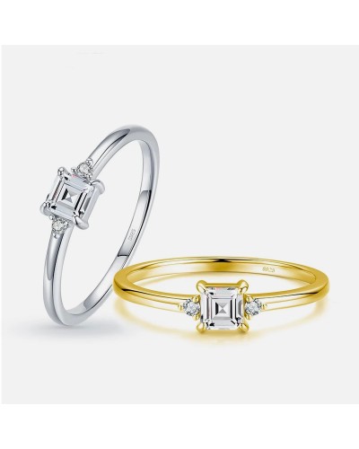 Bague solitaire zircon princesse argent et or