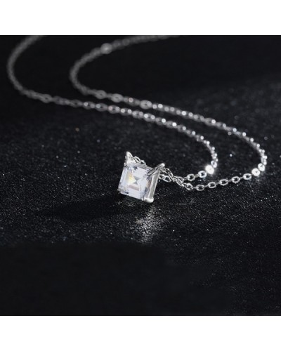 Silver necklace with princess cut zirconia pendant
