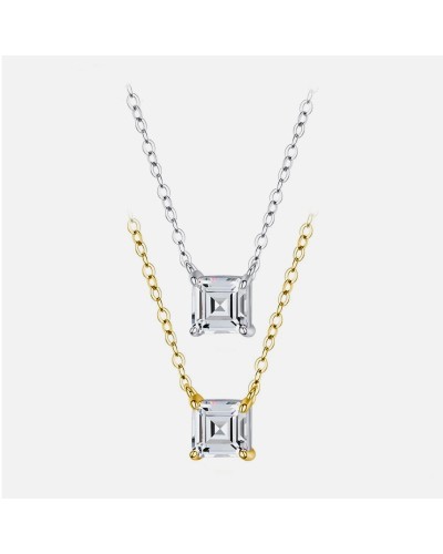 Silver and gold pendant necklace with princess cut zirconia