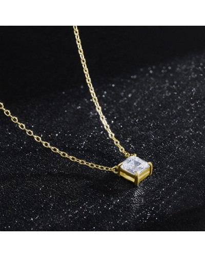 Gold necklace with princess cut zirconia pendant