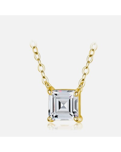 Gold necklace with princess cut zirconia pendant