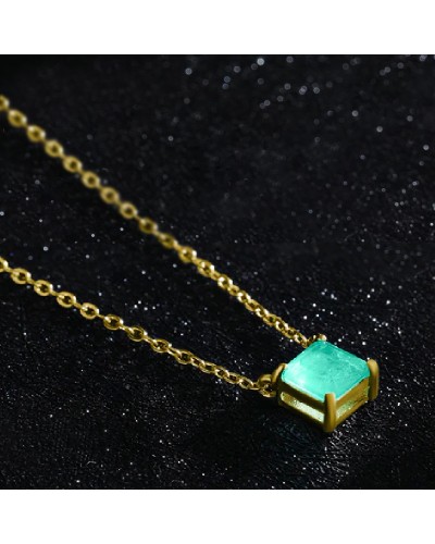 Gold Necklace with Princess cut Tourmaline Pendant