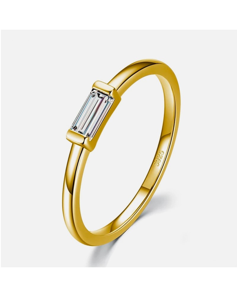 Princess cut rectangular cubic zirconia solitaire gold ring
