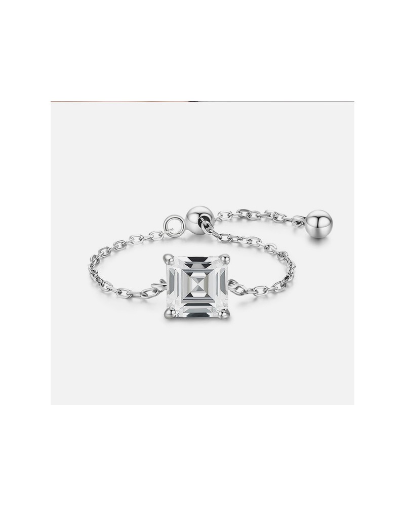 Silver chain ring with princess cut solitaire