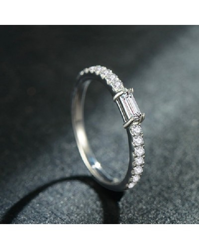 Princess cut solitaire silver ring paved with zircons